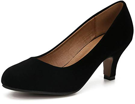Women's Classic Round Toe Pumps, Mid Kitten Heel, Office Dress Shoes Velvet Black 41 - US 9