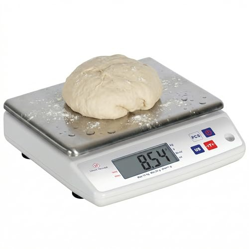 LOUIS TELLIER - Balanza Electrónica Profesional – 10 kg - IP53 - Precisión 1 g - Bandeja Extraíble de Acero Inoxidable - Cocina - Panadería – 22 x 16,5 cm