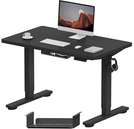 FlexiSpot E1 Plus ONE PIECE Electric Standing Desk Height Adjustable Sit Stand Desk with Memory Smart Panel(100 * 60cm, Black Frame+Black Desktop)