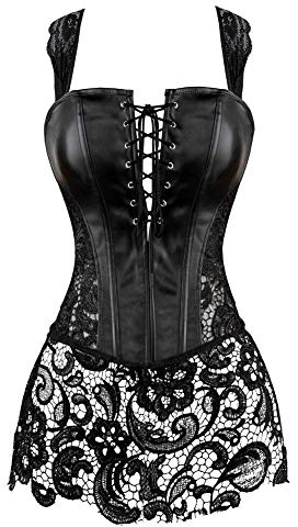 WLFFW Corsetto in Pelle Gotico Corpetto Donna Pizzo (EU(36-38) L, Nero)