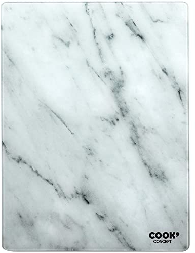 Cook Concept KD3348 - Tagliere rettangolare in vetro temperato effetto marmo bianco e grigio, H0,4 x 30 x 40 cm