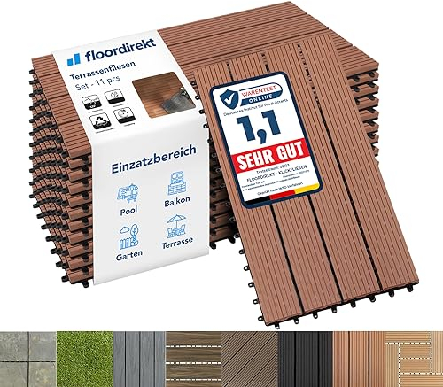 Floordirekt || Royal | Caillebotis Emboîtables | Qualité Supérieure Résistant aux intempéries | Idéales sol Extérieur, Terrasse, Balcon | 1m² | 60x30cm, Marron clair