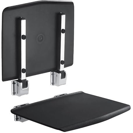 Edelstahl Duschklappsitz Schwarz Duschstuhl,Duschklappsitz Klappsitz,Klappbar Hocker Duschstuhl,350x338x70mm-Klappbarer Duschsitz,Klappstuhl für das Bad