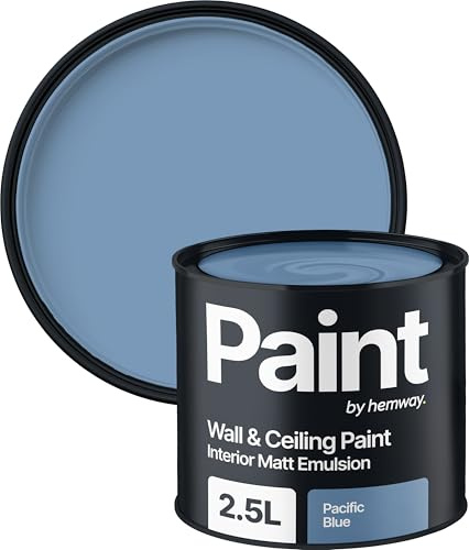 Hemway Pacific Blue Paint 2.5 L, Indoor Matt Finish Wall Paint, Acrylic & Water-Based Emulsion, Quick Dry & High Coverage for the Kitchen, Bathroom & Bedroom Walls & Ceiling