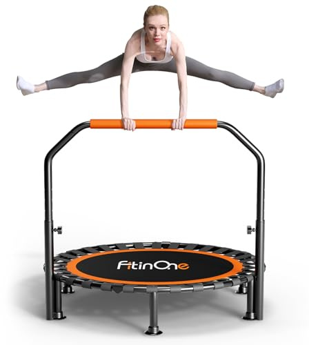 40/48 Foldable Mini Trampoline Load 450lbs,Portable Exercise Rebounder Trampoline with Adjustable Foam Handle,Fitness Trampoline for Adults and Kids (48 in with handrail)