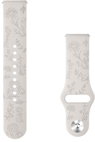 Vancle Uhrenarmband 20mm für Damen Herren, Weiches Silikonarmband mit Eingravierten Blumen, Sport Ersatzarmbänder Zubehör Kompatibel mit 20mm Smartwatches
