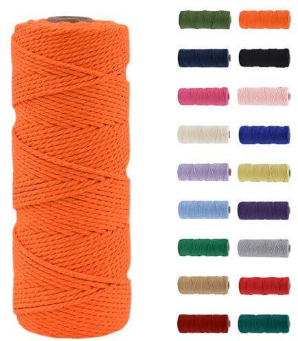 MORAINJAY 2mm Hilo de Macramé 100% Algodón,100m Naranja Cuerda para Manualidades,19 Colores Más,Cordón para DIY,Decoración y Regalos