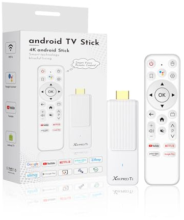 Android TV Stick 14.0, 2025 4K TV Stick 2GB RAM 16GB ROM Ultra HD RK3518 CPU Supports 2.4G/5G Wi-Fi Bluetooth 5.0 USB HDR10 with Bluetooth Voice Remote Control - White
