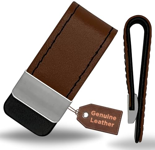 Selective Cards|Geldscheinklammer echtes Leder mit Edelstahl Optik.Edel und Modern für Männer mit Stil und Klasse|Geldklammer | Money Clip|Geldclip (Dunkelbraun)
