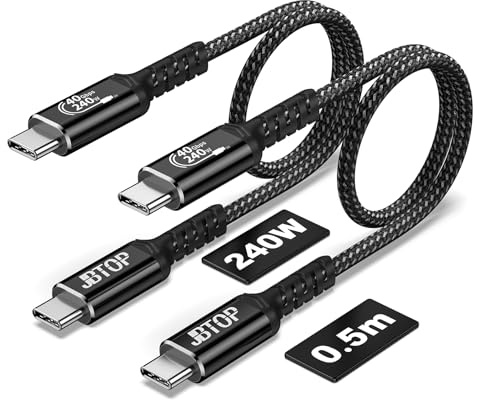 JBTOP USB 4 Data Cable(1.5FT, 2packs) 40Gbps Data Transfer, 8K Video and USB C to USB C 240W Charging, Compatible with iPhone 15/Pro/Plus/Pro Max, Samsung Galaxy, Thunderbolt 4/3 Cable and USB-C