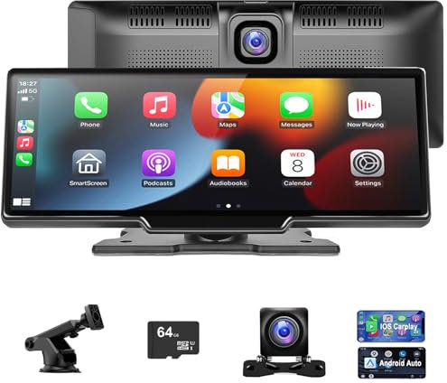 Wireless CarPlay Android Auto Screen 10.26, Car Stereo Audio Receiver Bluetooth with 4K Front Dash Cam,1080p Backup Camera, for Apple Car Play with 64G TF/FM/Siri/G-oogle/Mirror Link/Bluetooth 5.0/AU