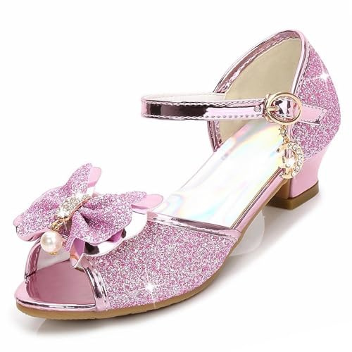 ZOUPREME Scarpe da Principessa Elsa per Bambina, Splendenti Scarpe Costume con Tacco Basso, Scarpette Eleganti con Velcro (C-Pink,28)