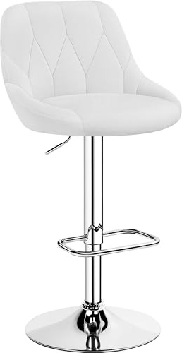 Yaheetech Sgabello Bar Alto Altezza Regolabile Cucina Design Moderno con Schienale Girevole Imbottito in Finta Pelle Poggiapiedi Metallo Bianco