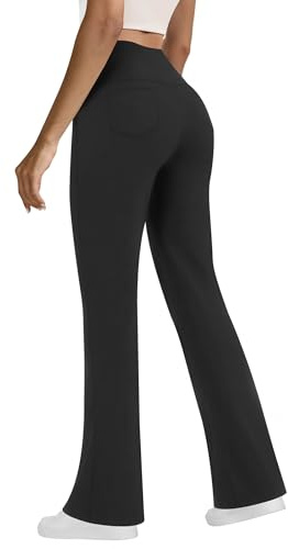 SEAJOJO Yoga Pants with Pockets for Women, High Waist Tummy Control Bootcut Flare Leggings Workout Work Pants Black