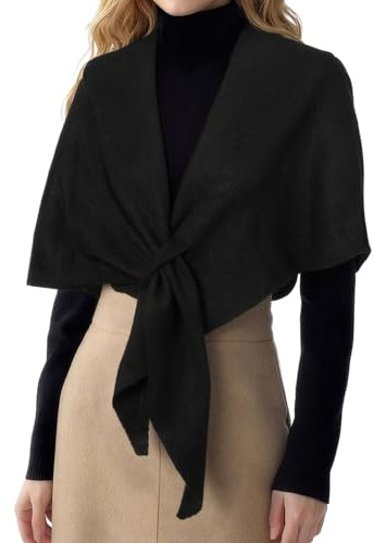 RIIQIICHY Women Black Pashmina Shawl Wraps Ladies Triangle Sweater Scarf Cardigan Knitted Poncho Cape for Autumn Winter