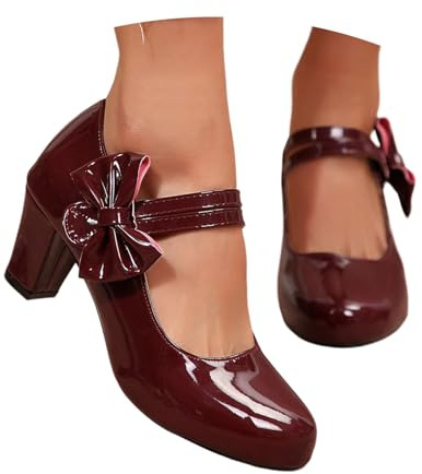 Chaussures de costume 2026, chaussures traditionnelles à talon, chaussures de danse épaisses, chaussures de mariée, ballerines à talons carrés, chaussures élégantes avec boucle à talon, Bordeaux, 39