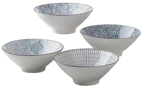 CNAFGBGG 4 st japanska ramen-skålar 20 cm mångsidiga stora keramiska ramen-nudelskål för flingor, soppa, nudlar..