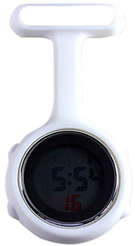 WONOLO Pin On Multi-Function Digital Silicone Fob Nurse Watch Night Lights Stopwatch for Women Men (White)