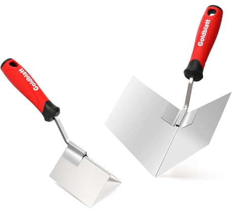 Goldblatt Set de 2 Truelles d'angle en Acier Inoxydable, Truelle d'angle Intérieure 100 x 126 mm et Extérieure 89 x 62 mm, Spatule d'angle avec Poignée Souple, Outil d'angle for Cloisons Sèches