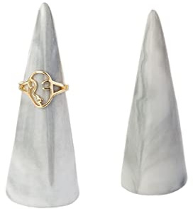 Keheng 2pcs 3.14″×1.18″ Modern Marble Ceramic Ring Holder Set - Single Cone Tower Shape Decorative Ring Display Stand for Nightstand, Kitchen Sink, Bedroom | Men & Women Engagement RIng Organizer
