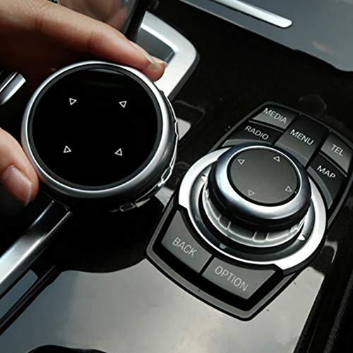 Copertura sostitutiva per manopola multimediale auto per BMW F10 F20 F30 con 7 tasti idrive, Nero/Argento Copertura decorativa per manopola di controllo multimediale per 1er 3er 5er 7er (motivo a