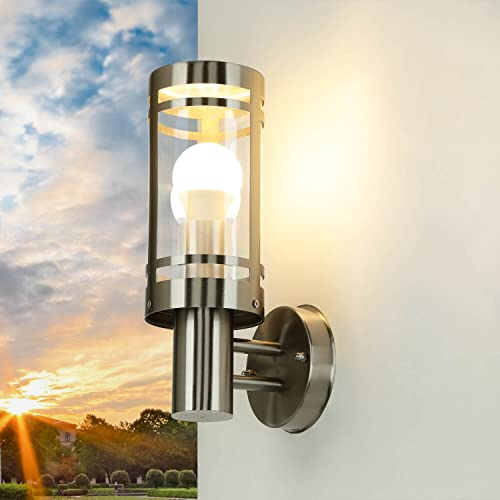 Easylight Außenlampe Edelstahl, Aussen Wandleuchte E27, B:11 cm, IP44, wetterfest, Garten, Terrasse, Balkon, Hoflampe Außen, aufwärts, Uplight, Außenlampe Wand