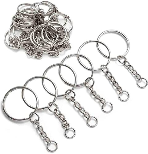 YHYZ Keychain Ring Set, 120pcs 1 Inch Splits Key Ring Hoops (25mm) with Chain + Jumper Rings, Metal SSliver Keyring Chains, for DIY Craft Tassels Resin Art Jewellery Making Attachment