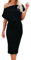 Dressmine Ladies Petite Dresses Short Sleeve Summer Off Shoulder Evening Party Wear Long Dress Black Medium