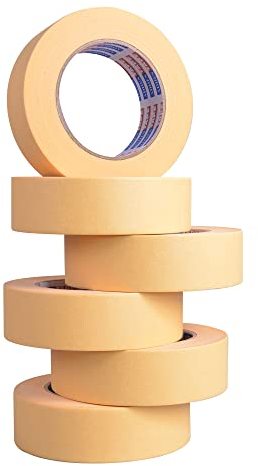 ADHES Malerkrepp Kreppband 80℃HitzebestäNdiger Malerkrepp, Schmal Auto Karosserie-Klebeband, Zum OberfläChenschutz Beim Streichen - Hohe Temperatur, Gelb, 36mmx 55m, 6Rollen, Gelb