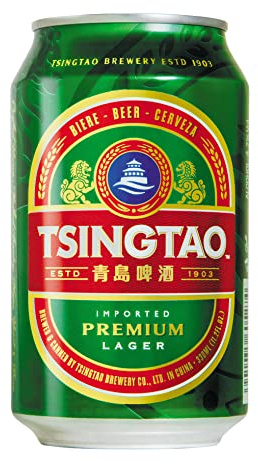 BIÈRE TSINGTAO 4.7° 330ml/bouteille - Lot de 6, 12 et 24 bouteilles - 2 sachets de 75g de chips à la crevette offert par commande - Expédition par la sté Bo Time (12)