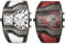 JewelryWe 2pcs Herrenuhren Analog Quarz Zwei Zeitzonen Armbanduhr Weiß/Rot Breit Leder Armband Sportuhr Männer Uhren mit Digital Zifferblatt Geschenk