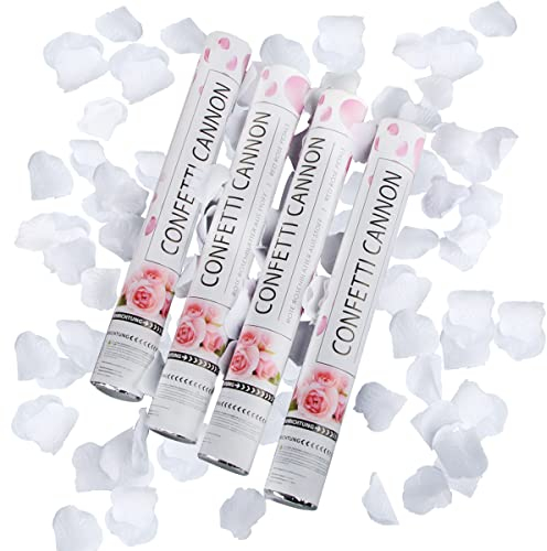 Konfettikanone Rosenblätter, RosyFate 4 x Konfettikanone Hochzeit 40 cm, Konfettikanonen Blütenblätter, 6-10m Effekthöhe, Party Popper für Hochzeit & Verlobung (Weiß)