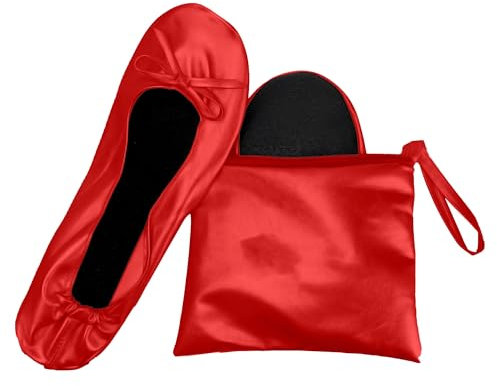 JJ PRIME - After Party Shoes with Foldable Bag Foldable Ballet Pumps Roll up Foldable Pumps (5/6 UK, Red)
