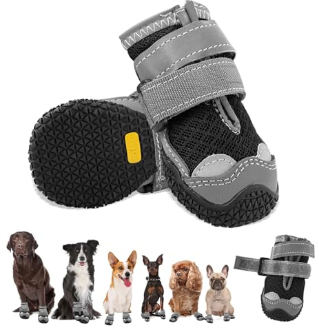 Hundeschuhe für Mittelgroße Hunde, rutschfeste Hundeschuhe Mit Reflektierenden Riemen Pfotenschutz für Schneewandern/Spazierengehen/Outdoor/Boden (8)