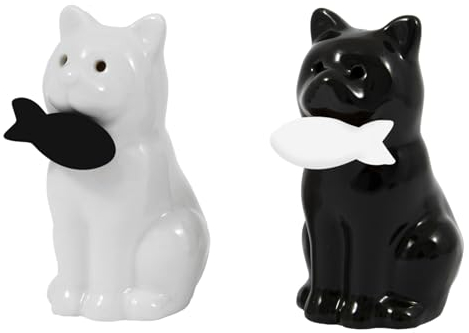 Fisura - Salière et poivrière originales Salières et poivrières de table aux formes amusantes. Ensemble de salières et poivrières en céramique.Salière et poivrière de table (Chats, noir et blanc)