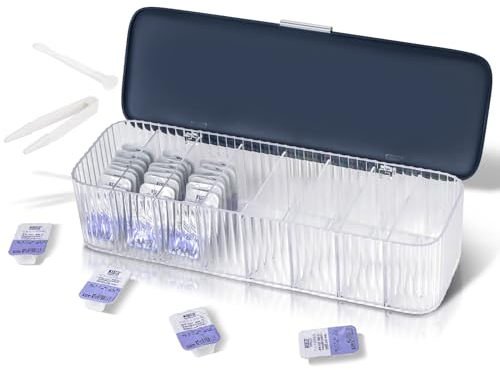 VORDRASSIL P-80 Daily Contact Lens Organizer with Remover & Tweezer, Disposable Lens Dispenser, Clear Plastic Box for All Brands (Blue)