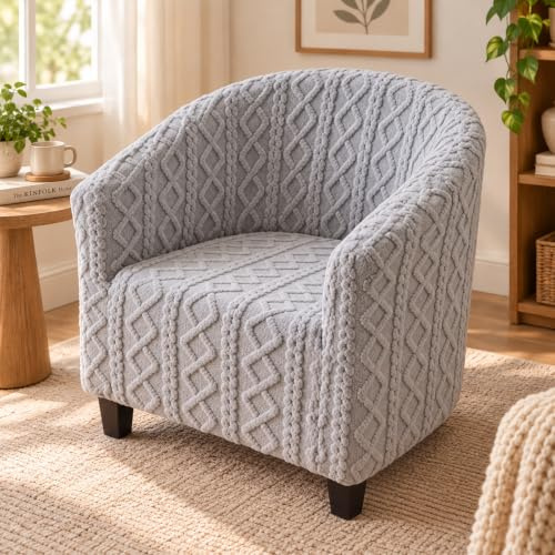 Surwin Thick Jacquard Plush Tub Chair Covers | 1 Seat Stretch Bucket Chair Slipcovers Armchair Furniture Protector with Anti-Slip Foam Sticks for Living Room Restaurant