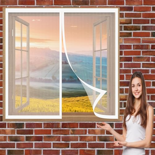 Zanzariera Magnetica per Finestra 128 x 110 cm Rete Anti Zanzare Zanzariera Prevenire Zanzare e Insetti Tenda Anti-Insetti Zanzare Zanzariera Porta Finestra, Bianco