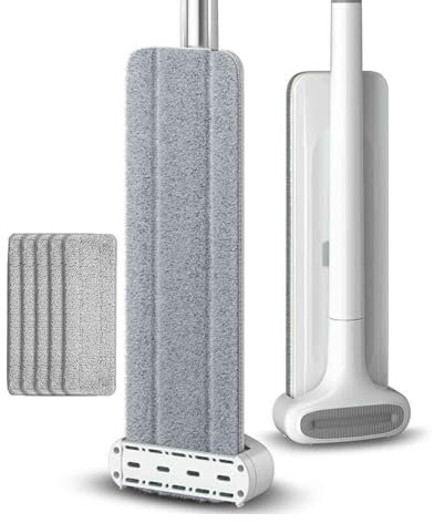 DSFGRTJ Grande Scopa Piatta Mocio Lavapavimenti Autostrizzante con Strizzatore Integrato E 5 Tamponi Riutilizzabile in Microfibra(36cm)