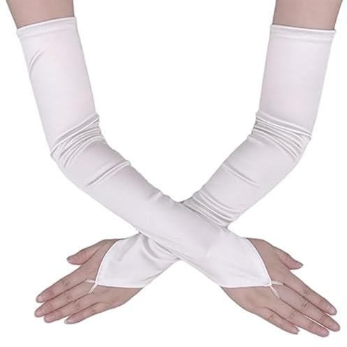 Damen Fingerlose Handschuhe Lang 20er Handschuhe, Satin Classic 1920er Jahre Vintage Opera Fest Party Handschuhe für Hochzeitskleid Abendhandschuhe Cosplay Satin Handschuhe (Weiß, Einheitsgröße)