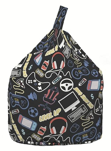 BeanLazy ® 100% Cotton Child Size Black Retro Gaming Esports Bean Bag With Filling
