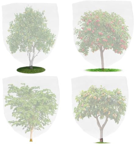 4 reti per piante, rete sottile, rete di alberi da frutto, rete di protezione dagli insetti, cordoncino di serraggio e fascette in nylon per proteggere piante, frutta, fiori di insetti, uccelli