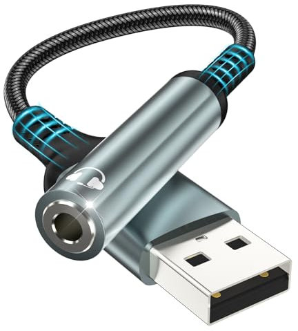 bakibo USB auf 3,5 mm Klinke Aux Adapter, USB Soundkarte Extern auf 3,5 mm Audio Stereo Konverter Klinke auf USBA DAC Mikrofon 4 Polig TRRS Adapter für Kopfhörer Laptop PC Lautsprecher, Schwarz