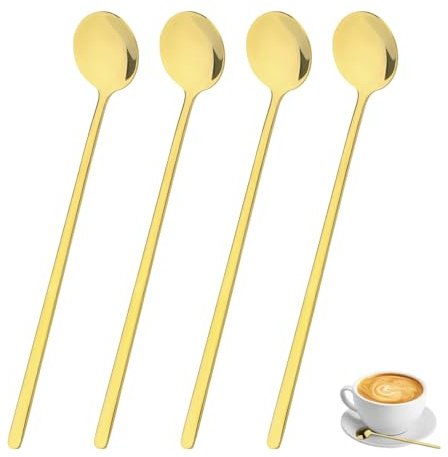 4 PCS 6.7 pollici in acciaio inox inox cucchiaio espresso cucchiaio da tè manico lungo agitazione cucchiaio cucchiaio lungo per mescolare caffè tè bevande miscelazione frappè cocktail