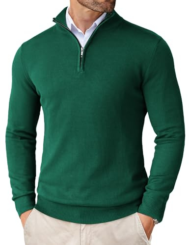 COOFANDY Jersey Cuello Alto Hombre 1/4 Cremallera Punto Sweater Manga Larga Zip Sueter Invierno Pullover Fino Pulli Verde Oscuro M
