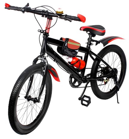 GDSKR 20 Inch Mountain Bike, Kid cycling riding bike, 7 Speed Front & Rear Dual Brake, with Fenders, Water Bottle & Compass, Road Bicycle MTB, City Bike, Max 85KG, Height Adjustable, for Adolescent