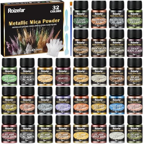 Roizefar Metallic Mica Powder, 32 Colours x 5g Epoxy Resin Colour Pigment