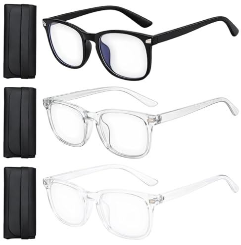 Piaeny 3 Paires Lunettes Anti Lumière Bleue, Lunette Gaming d'Ordinateur Lunettes Transparentes Anti-Fatigue pour Hommes et Femmes, Léger Blocage Bleue Lunette de Repos avec 3 Étuis