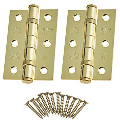 Door Hinges 3 76mm Ball Bearing 1 Pair Pack [2 Hinges & Screws] Polished Brass