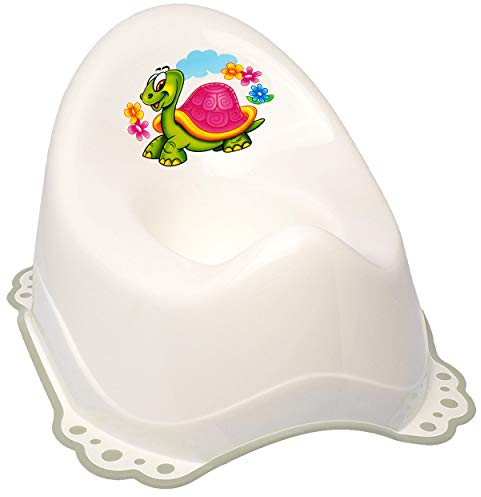 alles-meine.de GmbH Anti RUTSCH - Töpfchen/Nachttopf/Babytopf - weiß - grau Tiere - Schildkröte & Blumen Bieco - mit großer Lehne + Spritzschutz - rutschfest antirutsch F..